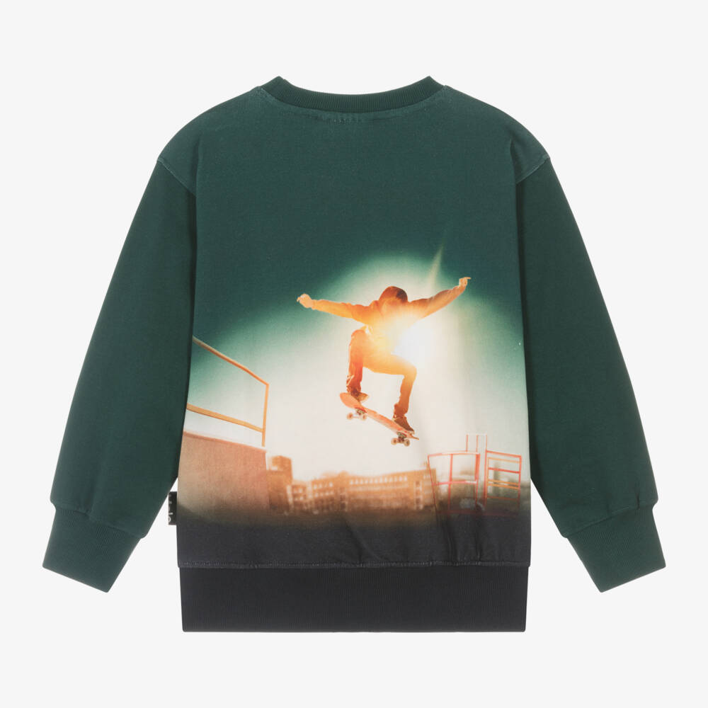 Molo-Boys Skateboard Graphic Green Sweatshirt | Childrensalon Outlet