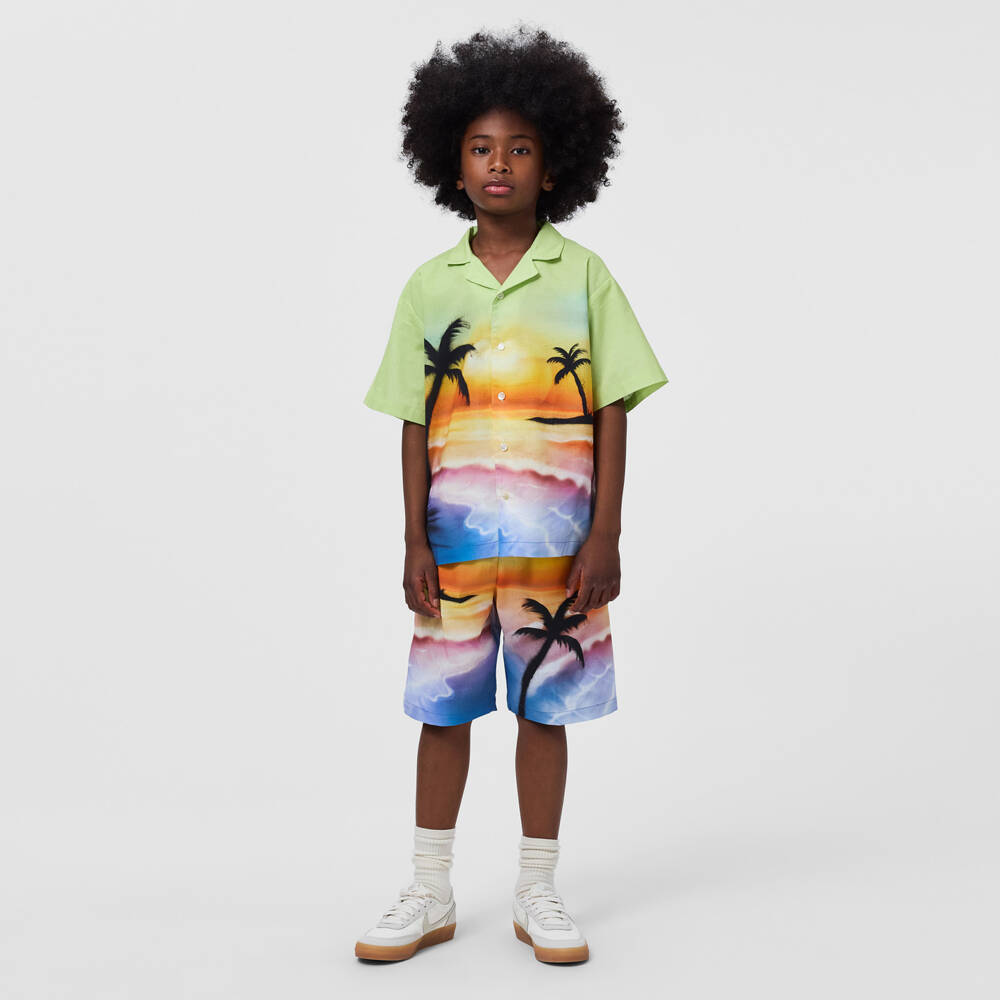 Molo-Boys Sunset Palm Print Organic Cotton Shorts | Childrensalon Outlet