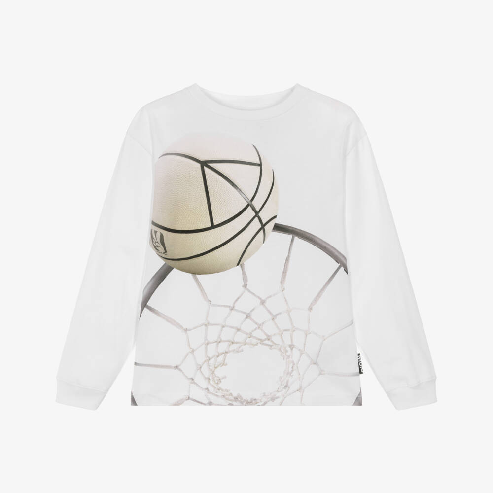 Molo-Boys White Basketball Hoop Organic Cotton Top | Childrensalon Outlet