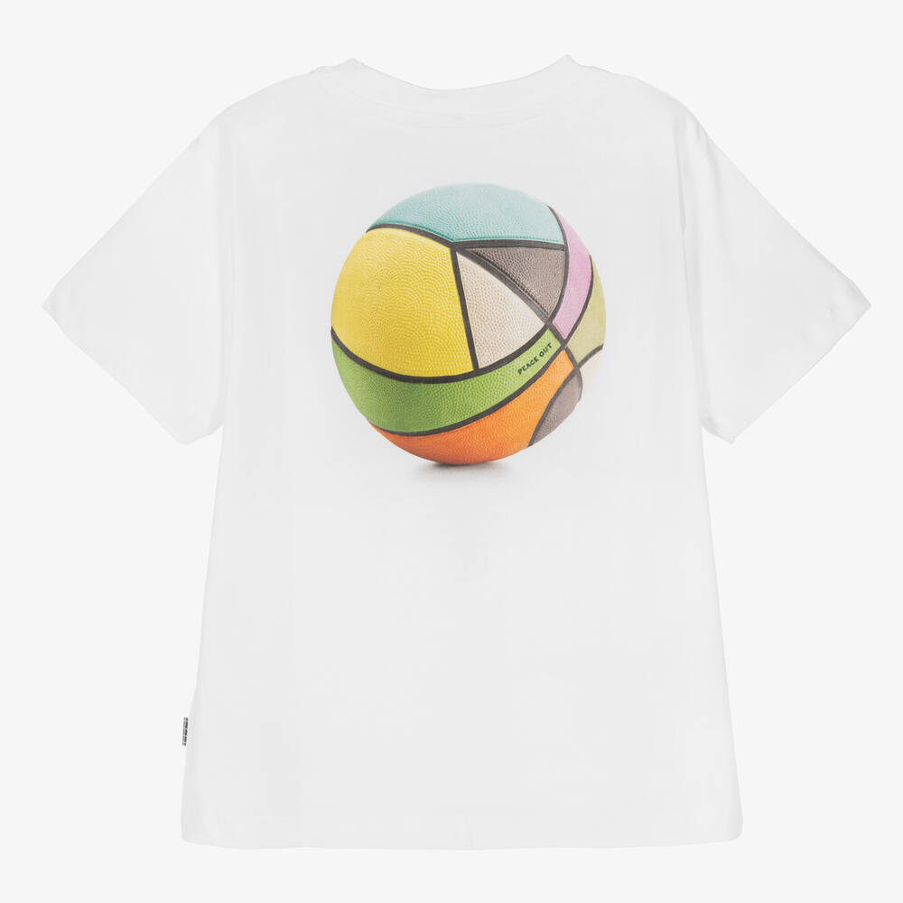 Molo Boys White Basketball Print Cotton T Shirt