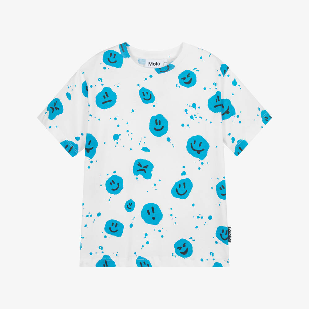 Molo-Футболка для мальчиков белая и синяя с эмодзи | Childrensalon Outlet