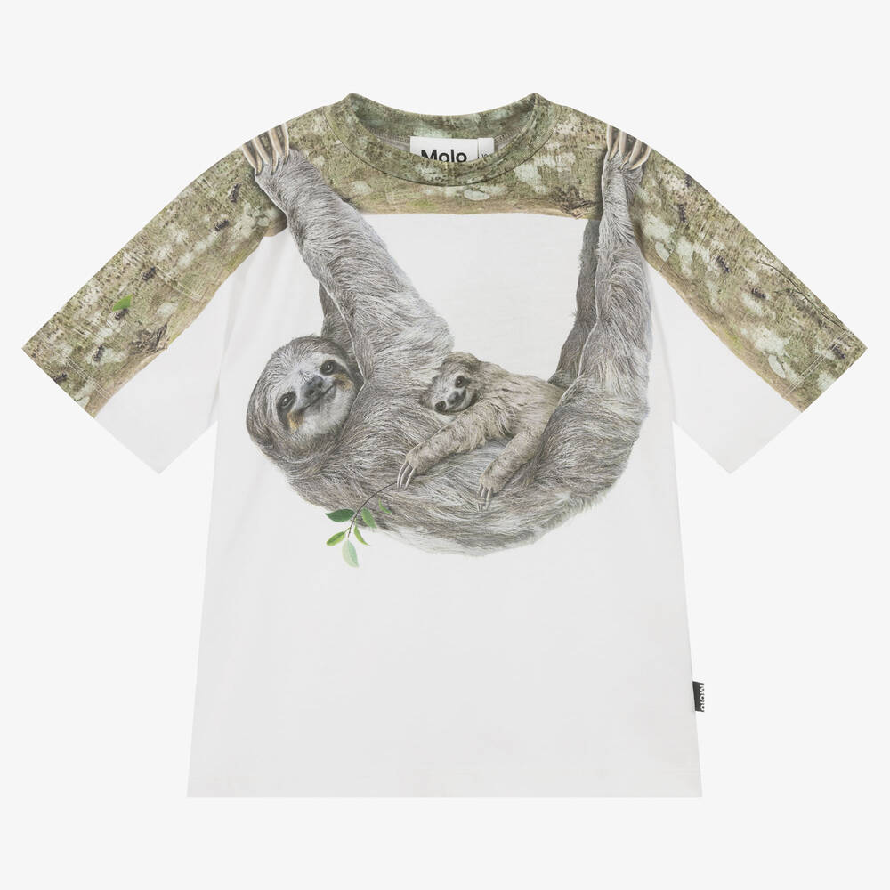 Molo-Boys White & Grey Sloth T-Shirt | Childrensalon Outlet