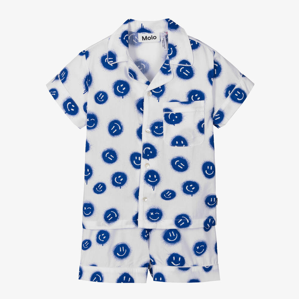 Molo-Boys White Happy Face Organic Cotton Pyjamas  | Childrensalon Outlet