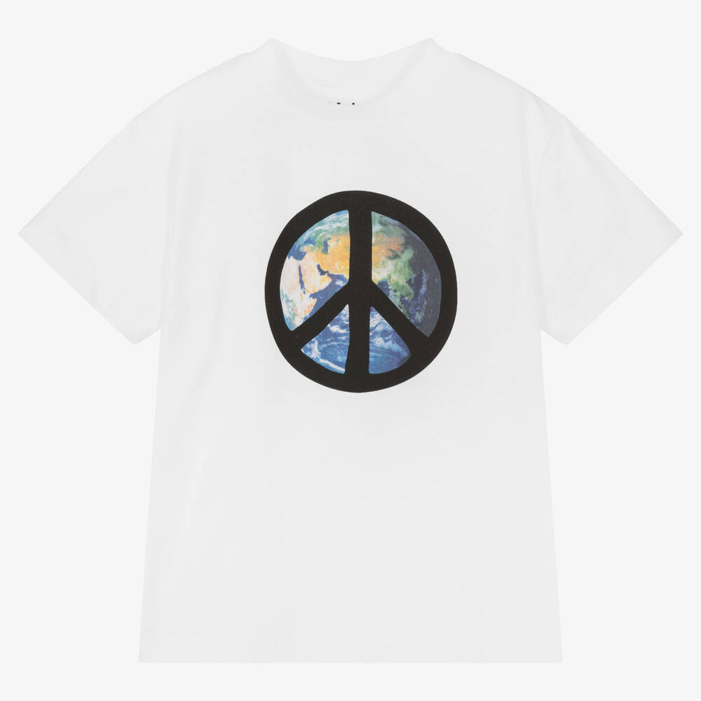 Molo - Boys White Organic Cotton Earth T-Shirt | Childrensalon