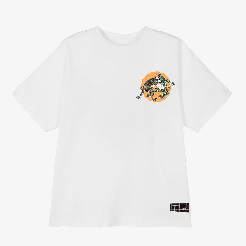 Molo - Boys White Organic Cotton Graphic T-Shirt  | Childrensalon