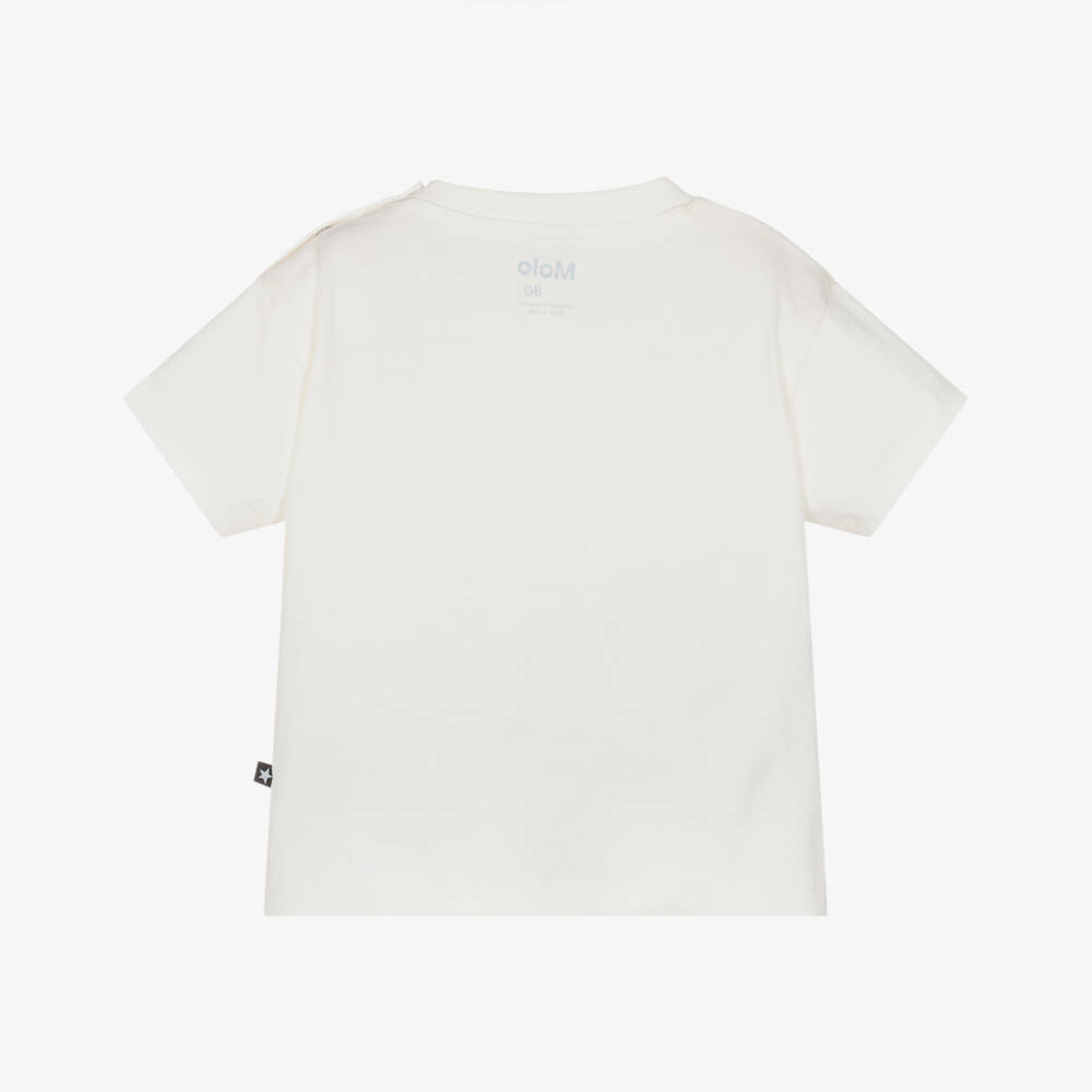 Molo-Boys White Organic Cotton T-Shirt with Blue Smiling Face | Childrensalon Outlet