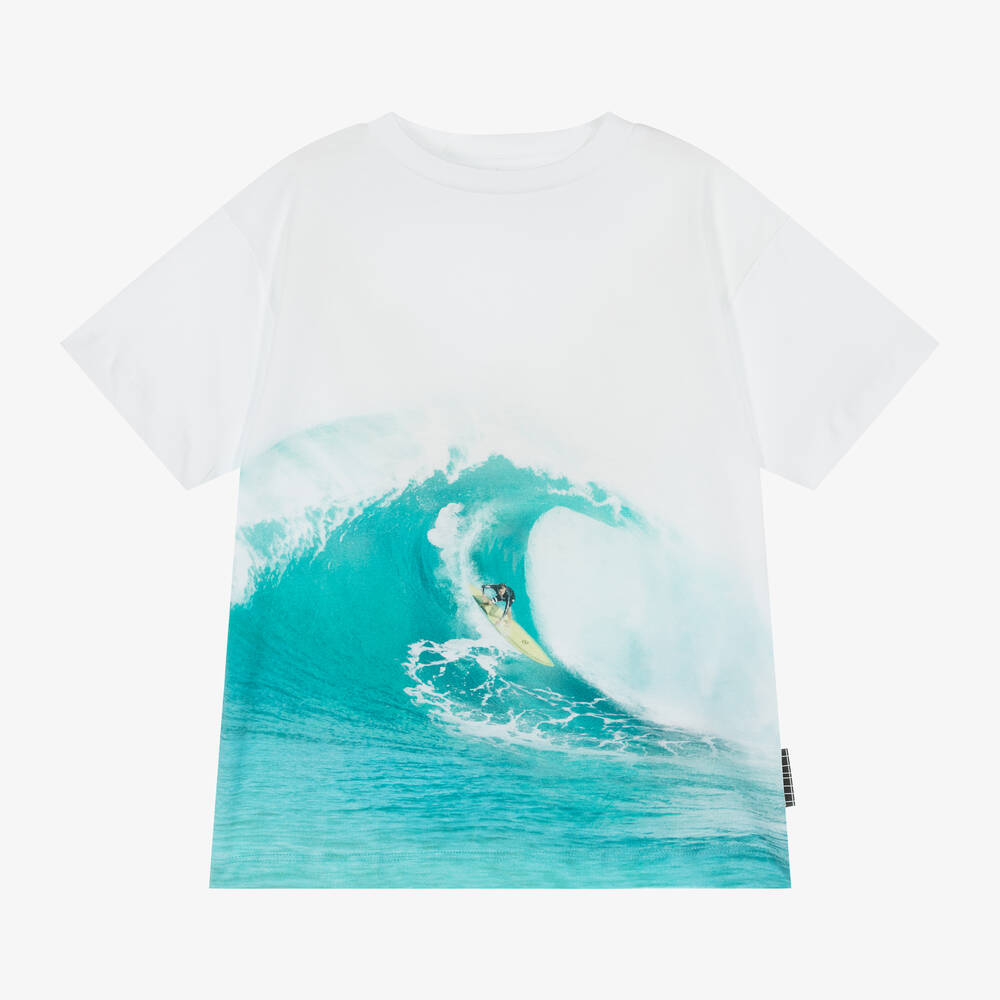 Molo-Boys White Organic Cotton Wave T-Shirt | Childrensalon Outlet
