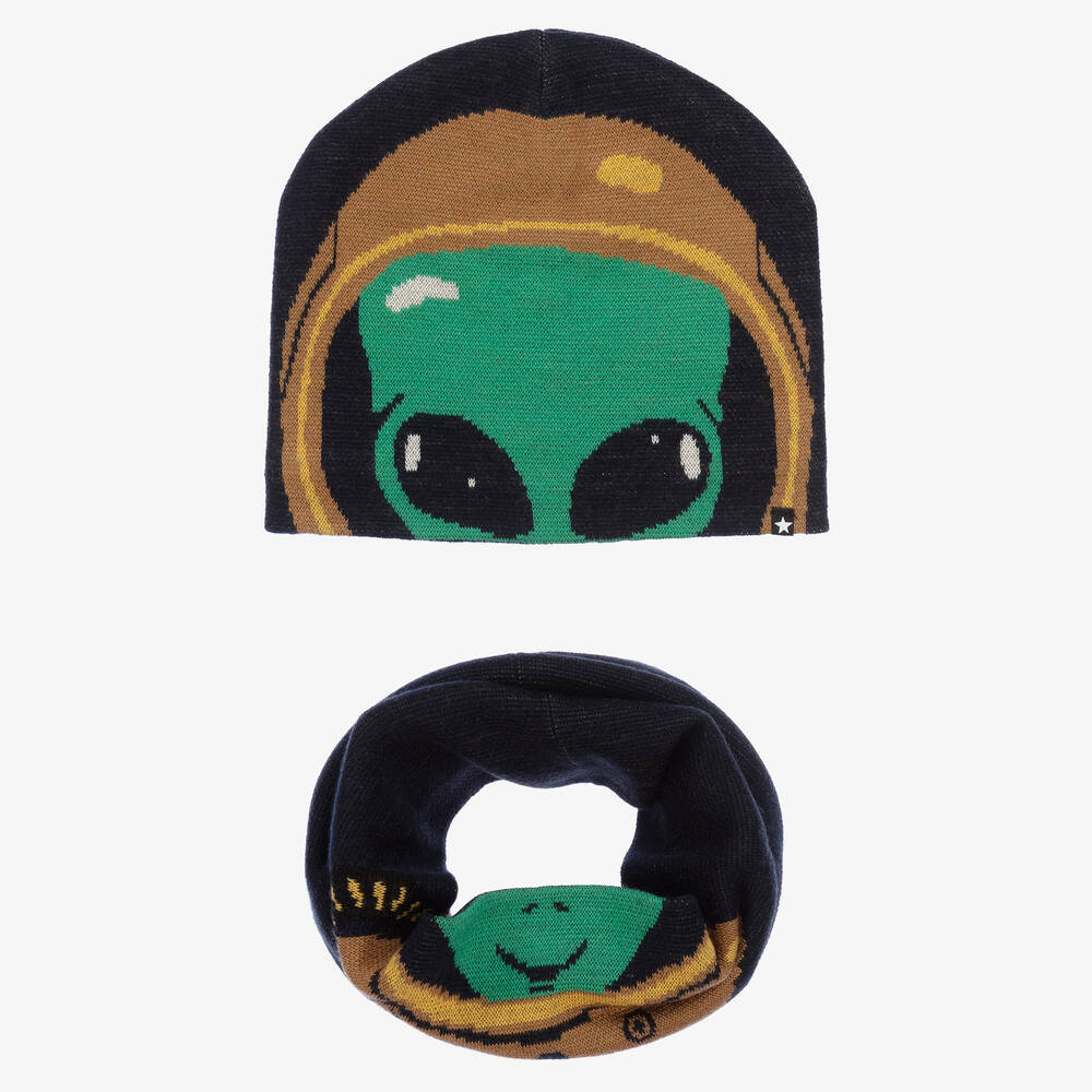 Molo - Boys Wool Alien Hat & Snood Set | Childrensalon