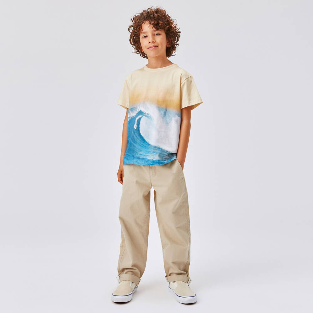 Molo-Boys Yellow & Blue Cotton Wave T-Shirt | Childrensalon Outlet