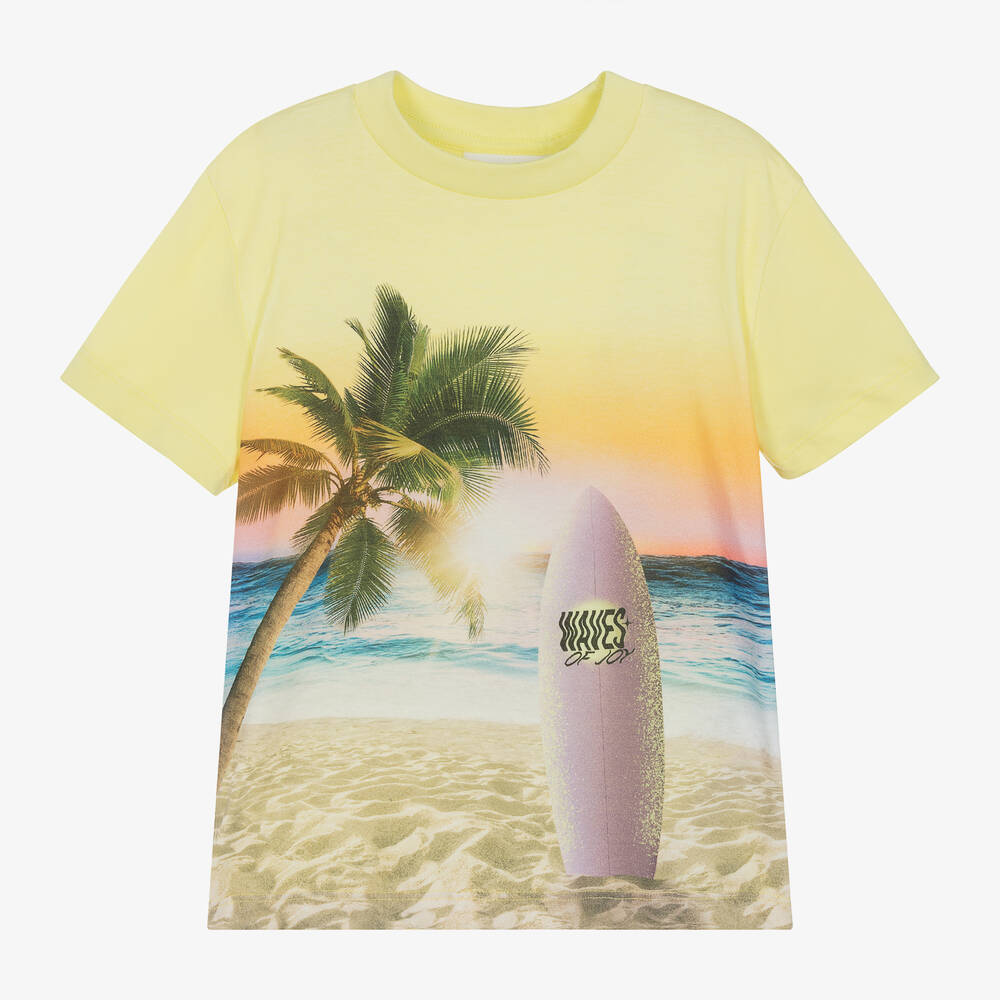 Molo-Boys Yellow Cotton Surf-Print T-Shirt | Childrensalon Outlet