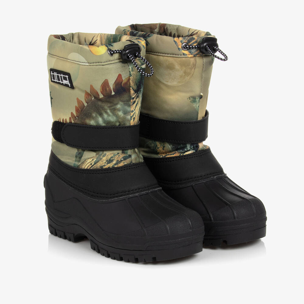 Molo Boys Yellow Green Dinosaur Snow Boots Childrensalon Outlet