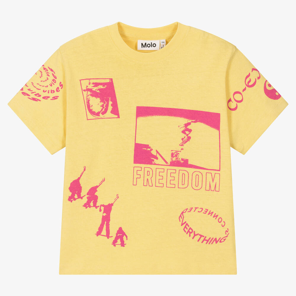 Molo - T-shirt coton jaune et rose skateur | Childrensalon