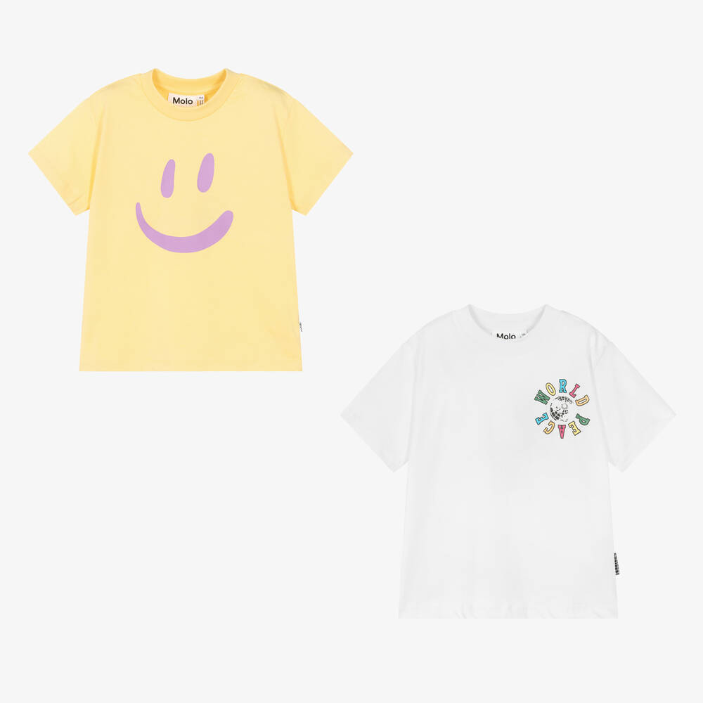 Molo - Boys Yellow & White Cotton T-Shirts (2 Pack) | Childrensalon