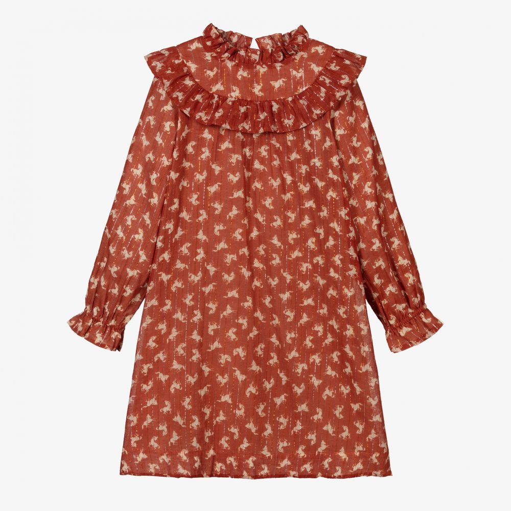 Molo-Brick Red Horse Cotton Dress | Childrensalon Outlet