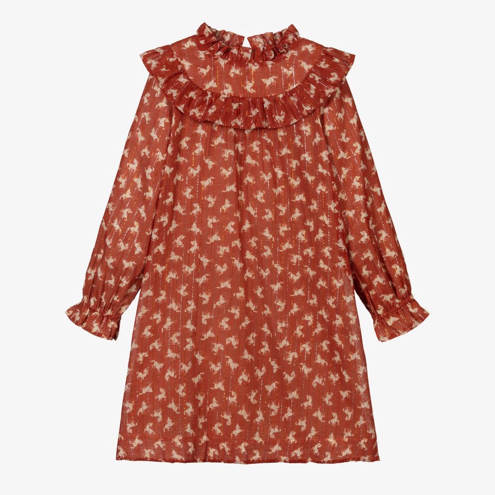 Molo - Brick Red Horse Cotton Dress | Childrensalon