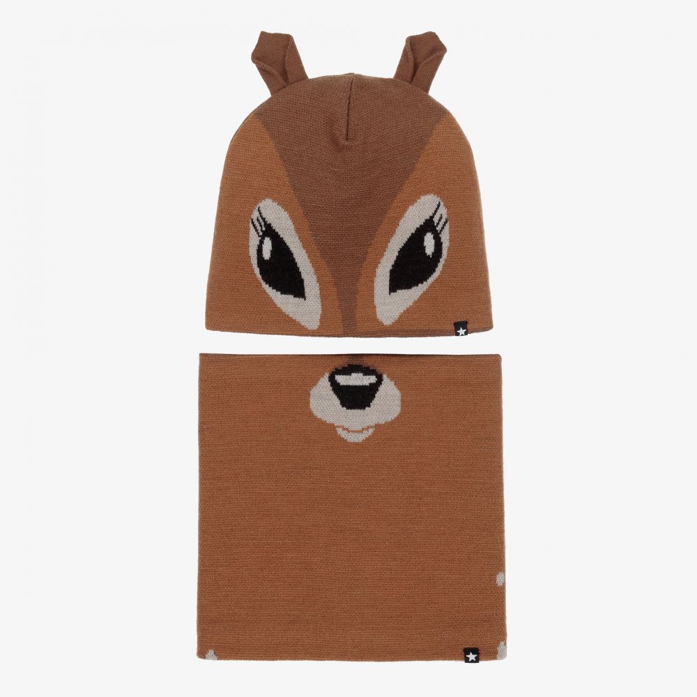 Molo-طقم قبعة وسنود مزيج صوف لون بني | Childrensalon Outlet