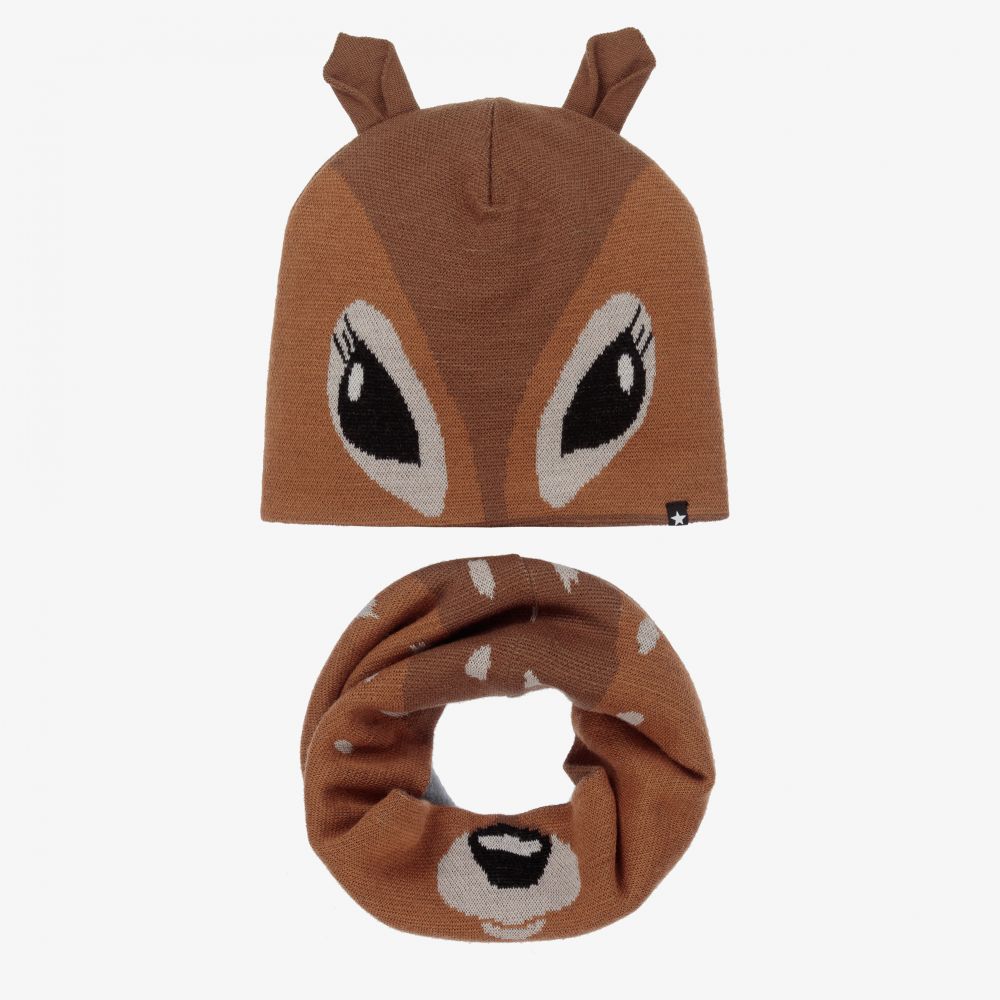 Molo - Brown Fawns Hat & Snood Set | Childrensalon