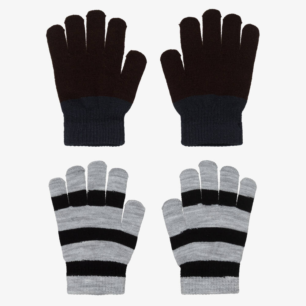 Molo-Brown & Grey Stripe Knitted Gloves (2 Pack) | Childrensalon Outlet