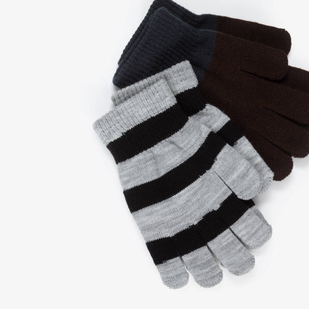 Molo-Brown & Grey Stripe Knitted Gloves (2 Pack) | Childrensalon Outlet