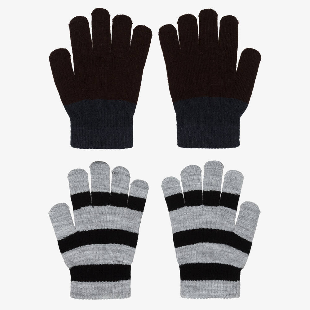 Molo-Brown & Grey Stripe Knitted Gloves (2 Pack) | Childrensalon Outlet