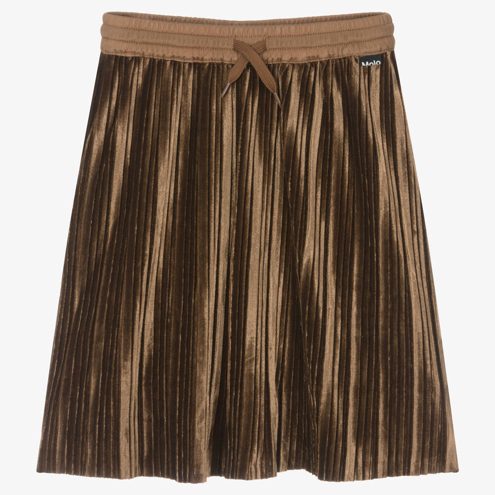Molo - Brown Pleated Velour Skirt | Childrensalon