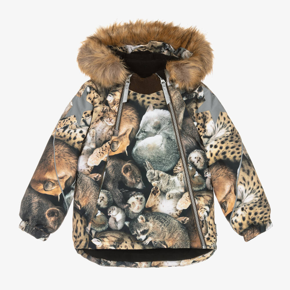 Molo - Коричневая лыжная куртка с животными | Childrensalon