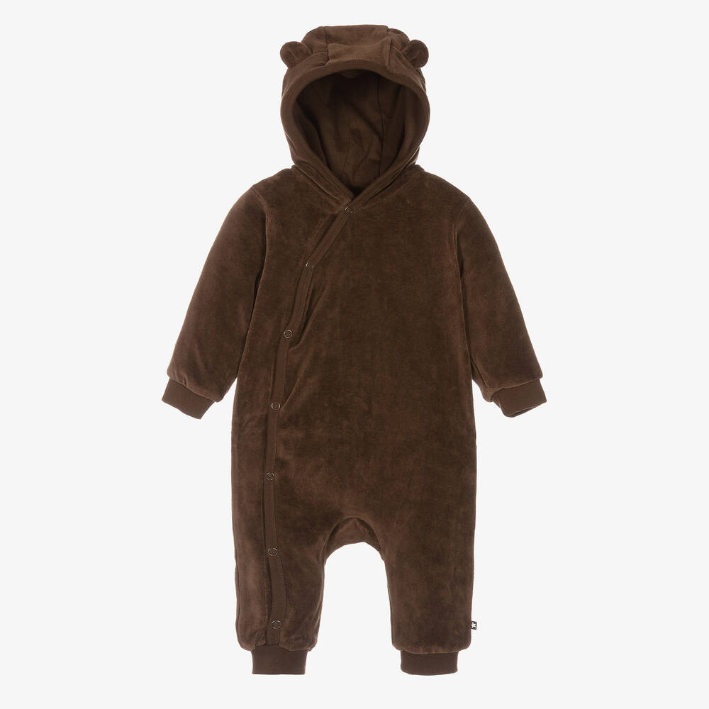 Molo - Brown Velour Hooded Pramsuit | Childrensalon