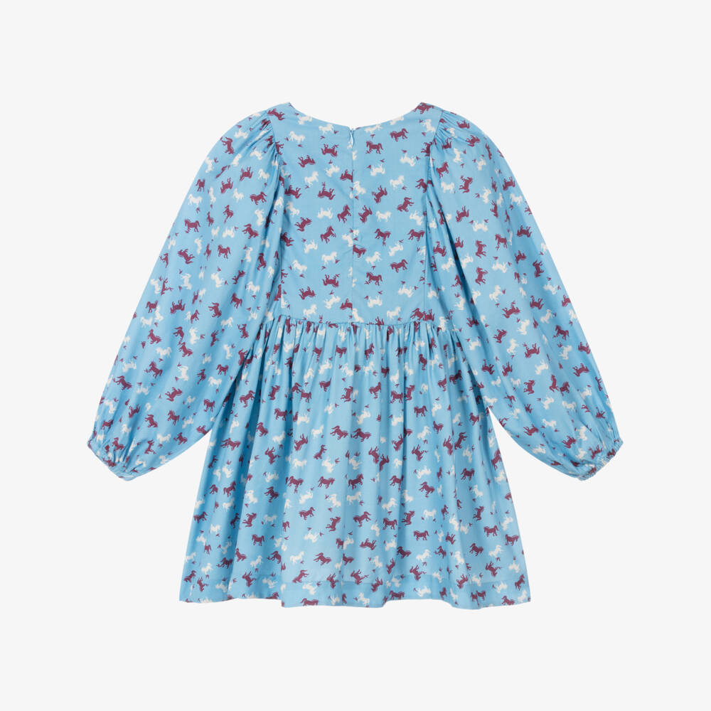 Molo-فستان أزرق بنقشة الخيول للبنات | Childrensalon Outlet