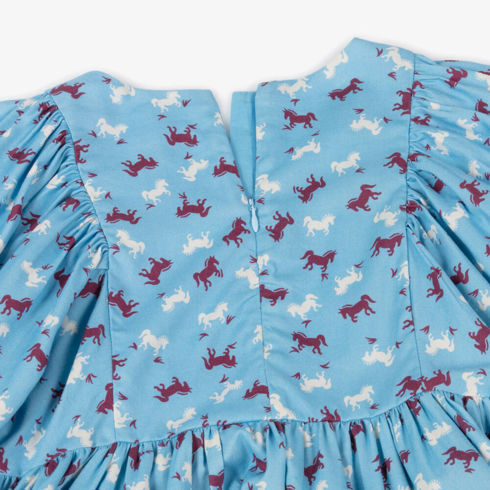 Molo-فستان أزرق بنقشة الخيول للبنات | Childrensalon Outlet