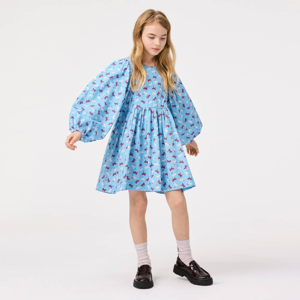 Molo-فستان أزرق بنقشة الخيول للبنات | Childrensalon Outlet