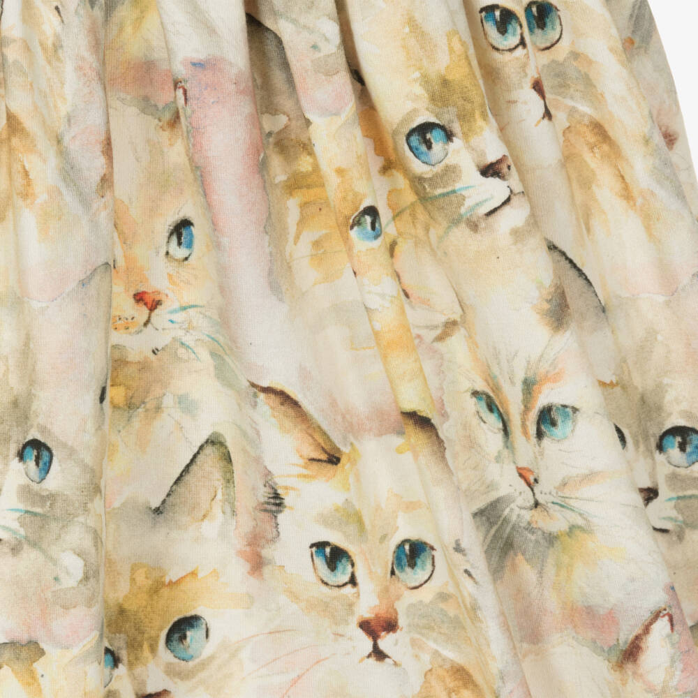 Molo-Girls Beige Cat Print Dress | Childrensalon Outlet