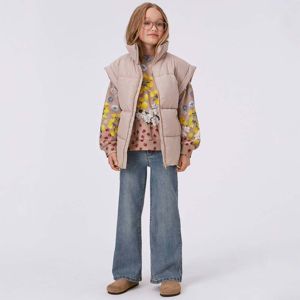 Molo-Girls Beige Cotton Floral Sweatshirt | Childrensalon Outlet
