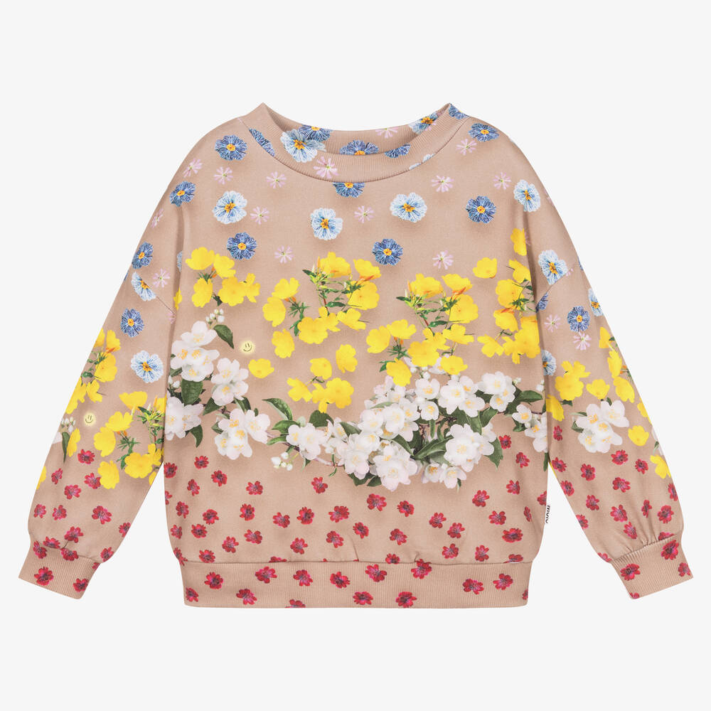 Molo - Sweat beige en coton à fleurs fille | Childrensalon