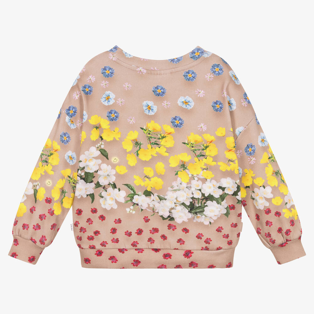 Molo-Girls Beige Cotton Floral Sweatshirt | Childrensalon Outlet
