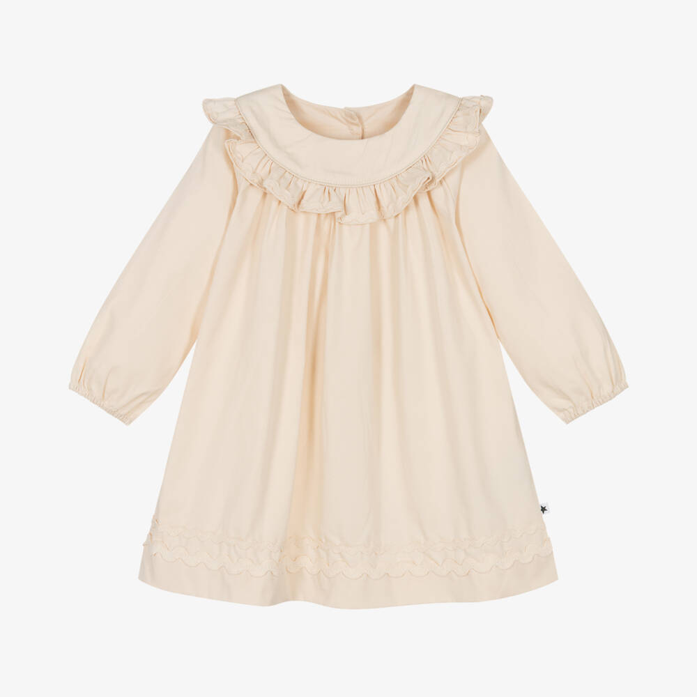 Molo-فستان بيج قطني مزين بالكشكش للبنات | Childrensalon Outlet