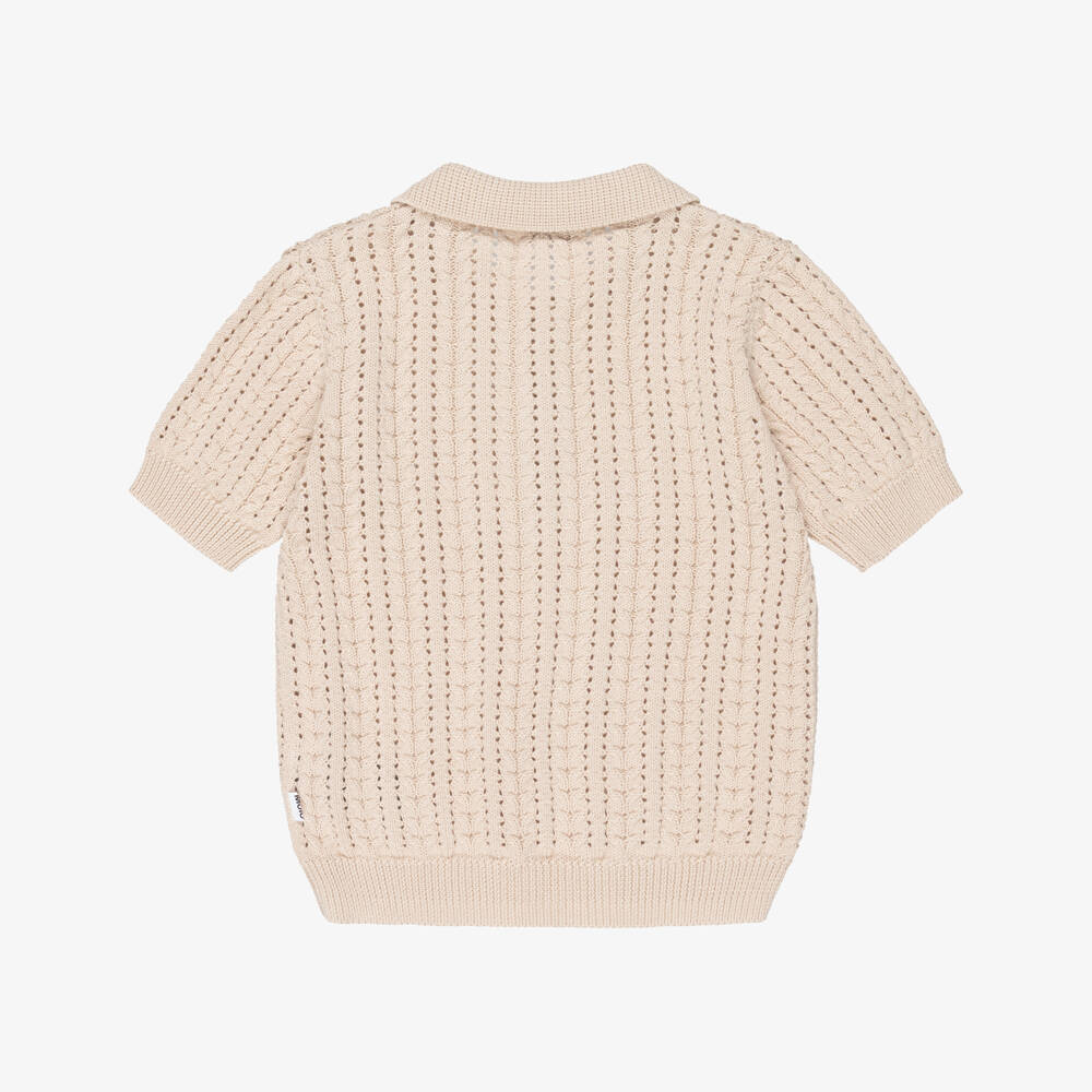 Molo-Girls Beige Cotton Lacy Knit Polo Shirt | Childrensalon Outlet