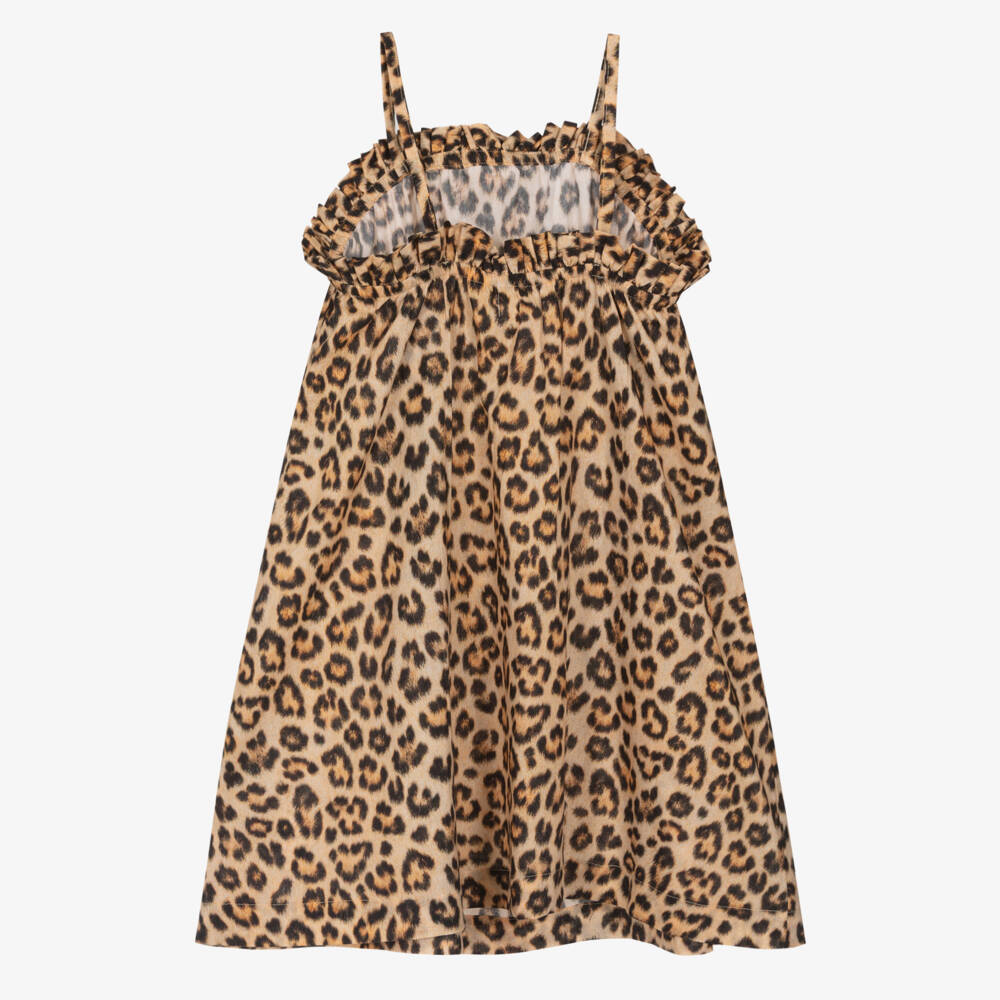 Molo-Girls Beige Cotton Leopard Beach Dress | Childrensalon Outlet