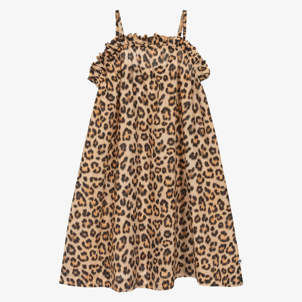 Molo-Girls Beige Cotton Leopard Beach Dress | Childrensalon Outlet
