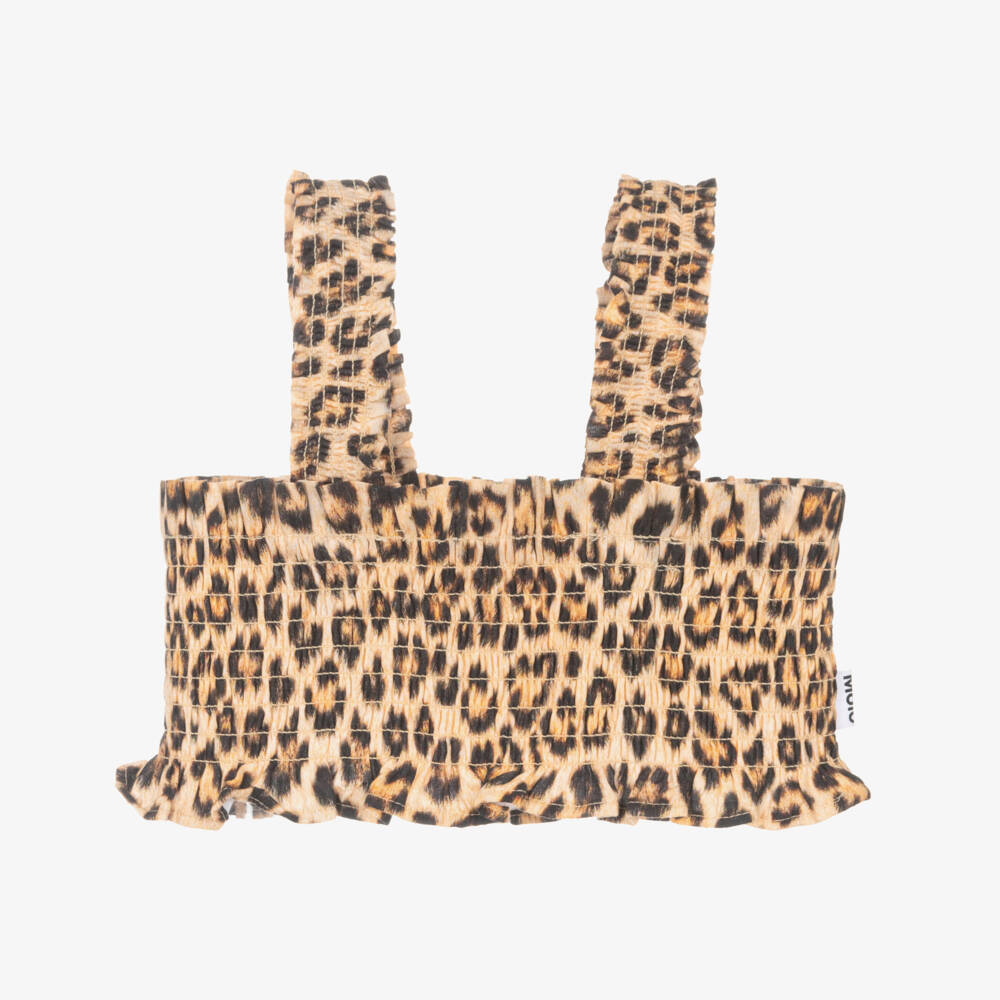 Molo-Girls Beige Cotton Leopard Print Top | Childrensalon Outlet