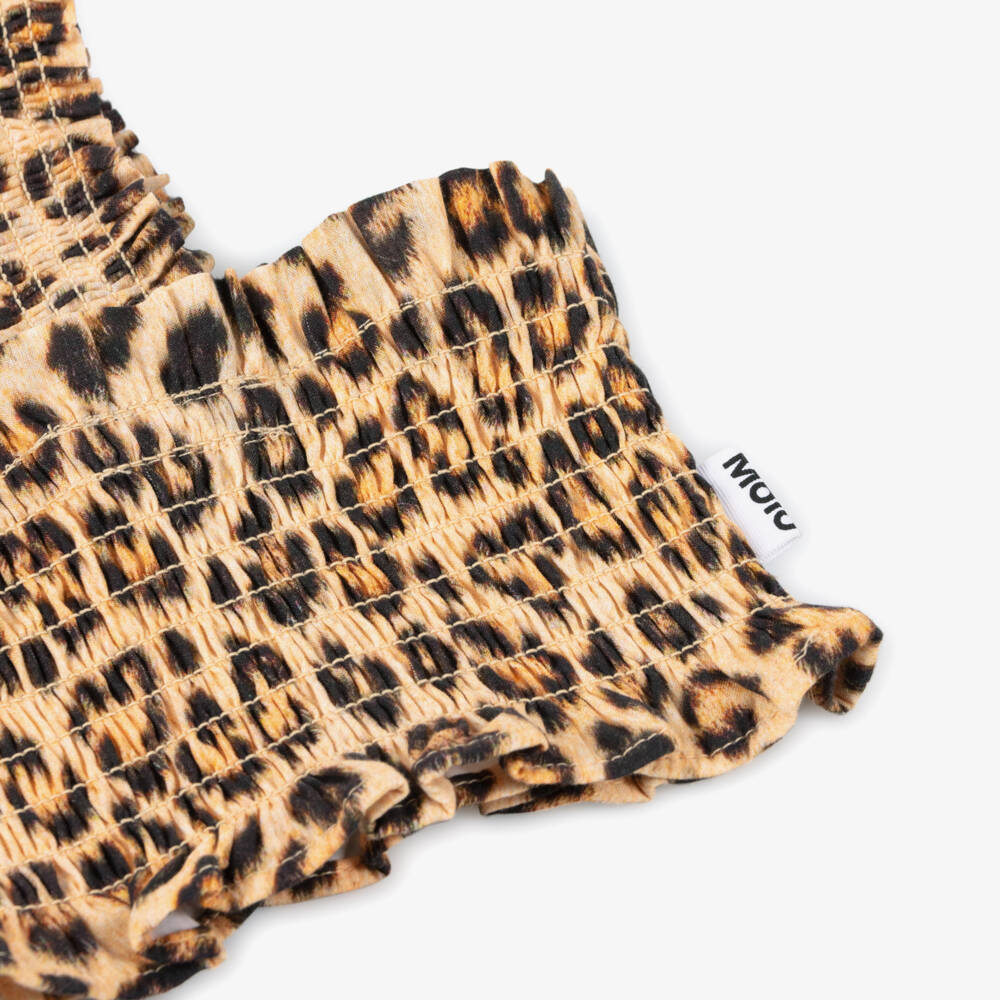 Molo-Girls Beige Cotton Leopard Print Top | Childrensalon Outlet