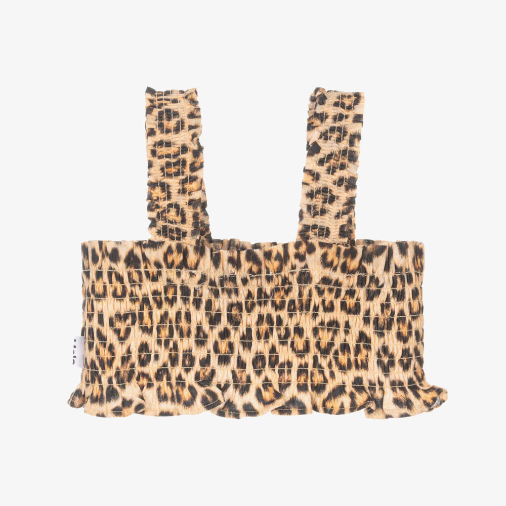 Molo-Girls Beige Cotton Leopard Print Top | Childrensalon Outlet