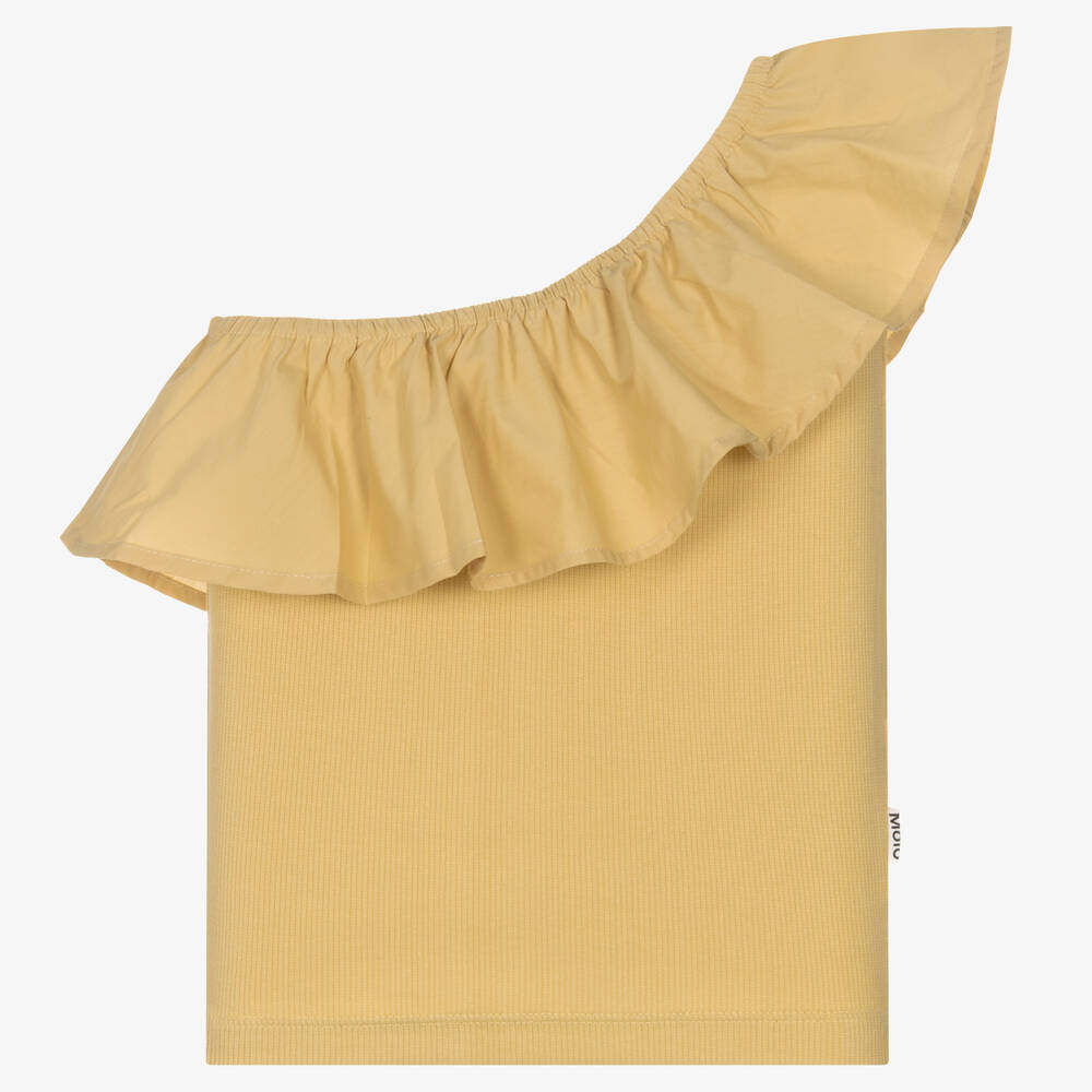 Molo - Girls Beige Cotton Ruffle Top | Childrensalon