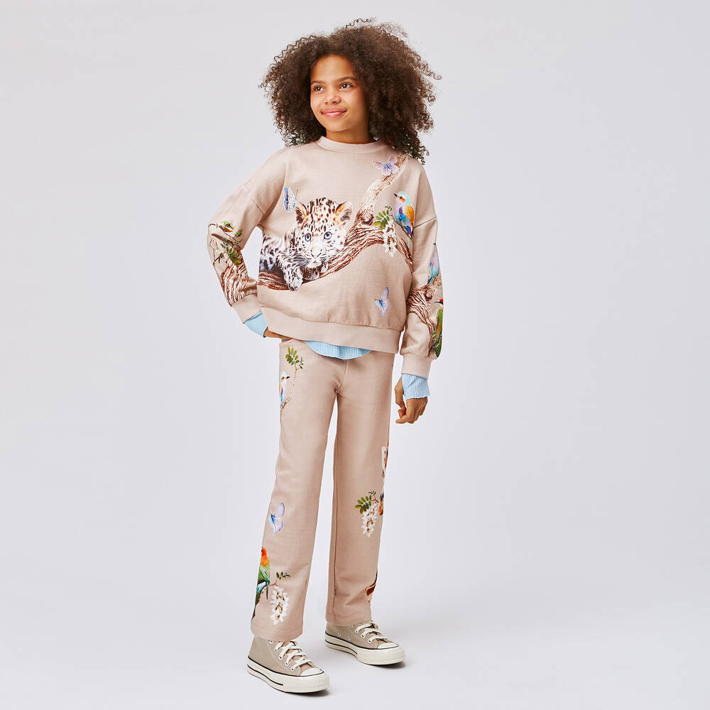 Molo-Girls Beige Cotton Sweatshirt | Childrensalon Outlet