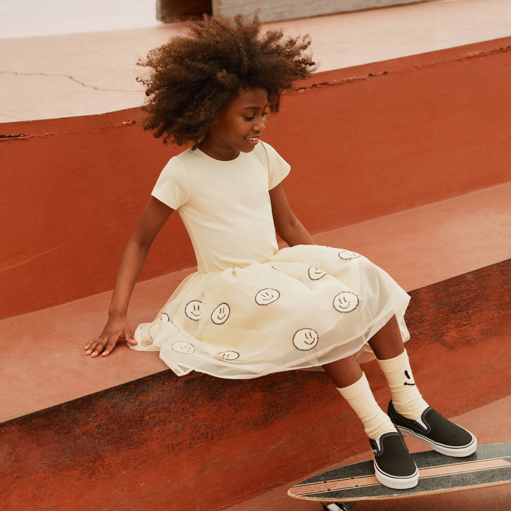 Molo-Girls Beige Dress with Sequin Faces | Childrensalon Outlet
