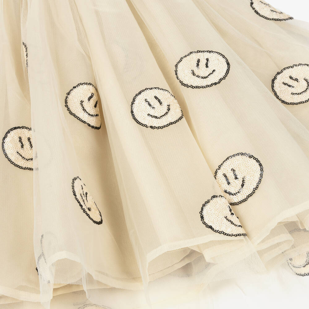Molo-Girls Beige Dress with Sequin Faces | Childrensalon Outlet