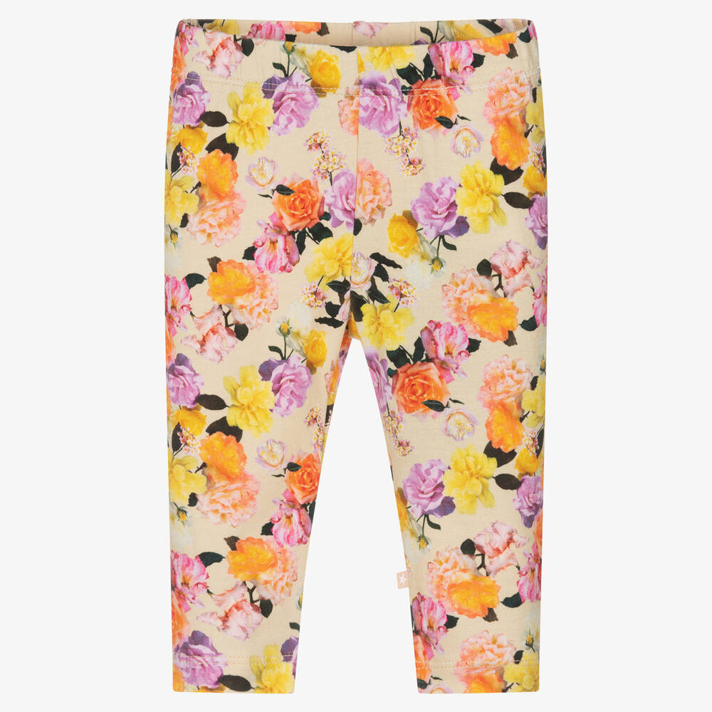 Molo - Girls Beige Floral Cotton Leggings | Childrensalon