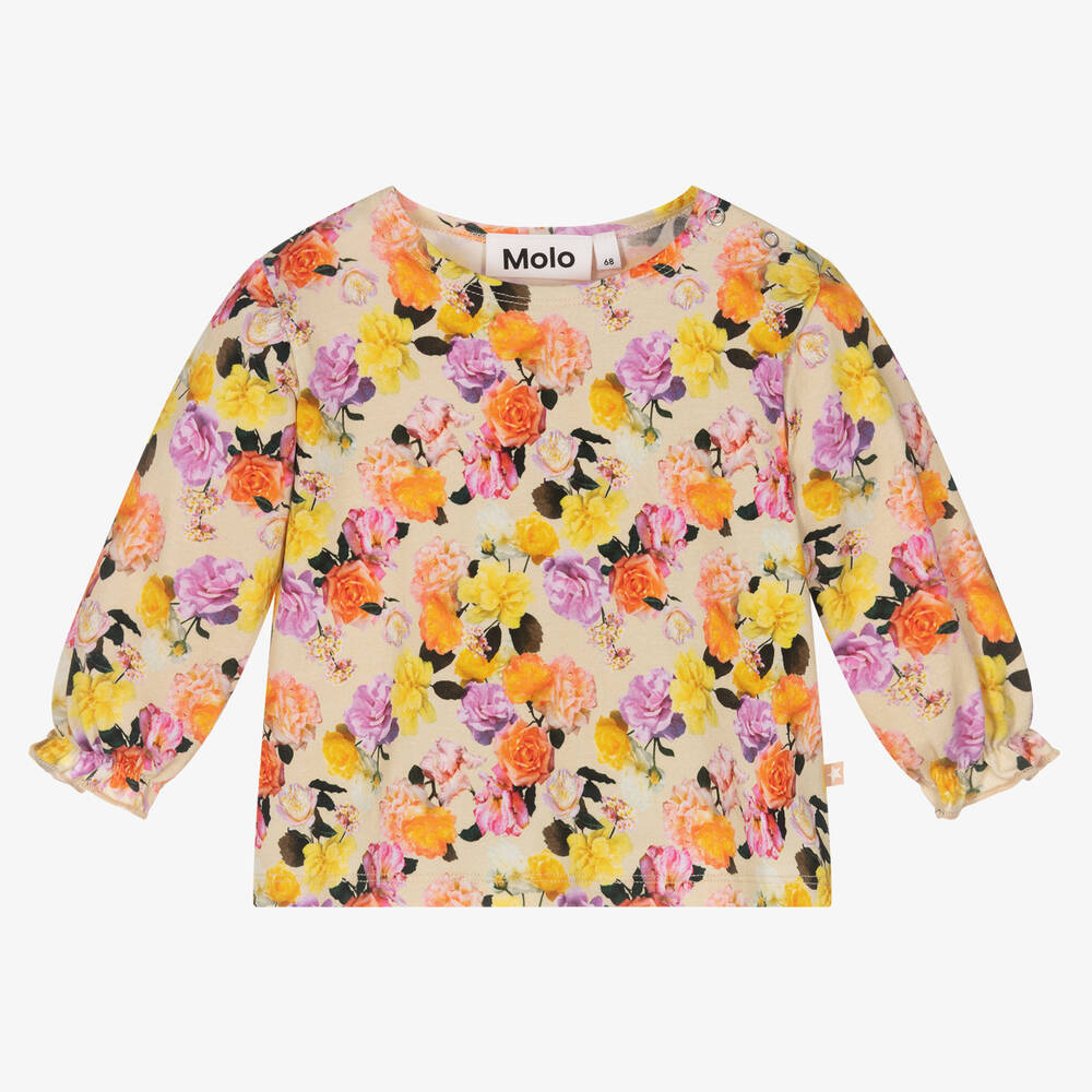 Molo - Girls Beige Floral Cotton Top | Childrensalon