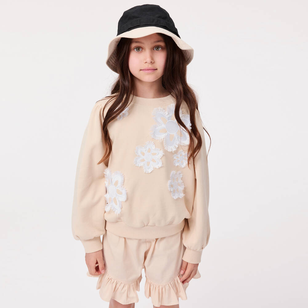 Molo-Girls Beige Floral Organic Sweatshirt | Childrensalon Outlet