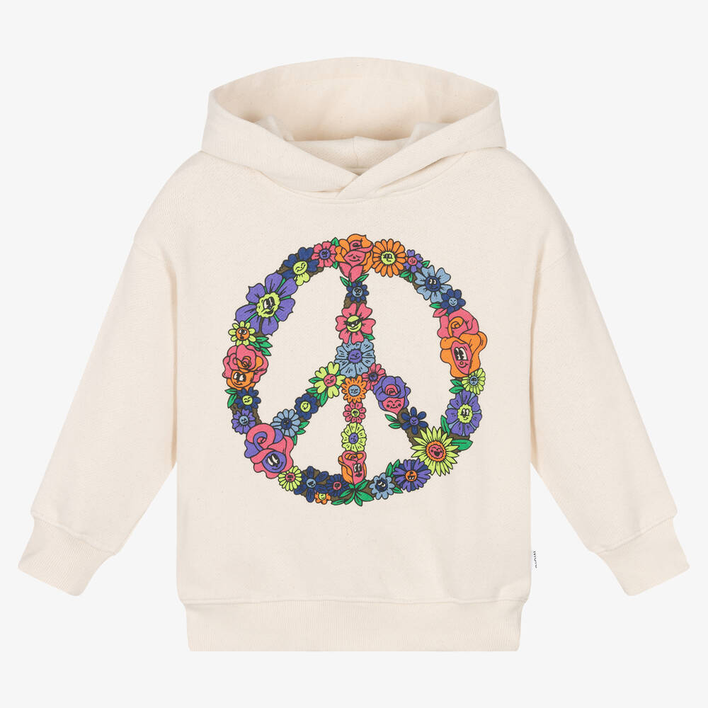 Molo - Girls Beige Floral Peace Hoodie | Childrensalon