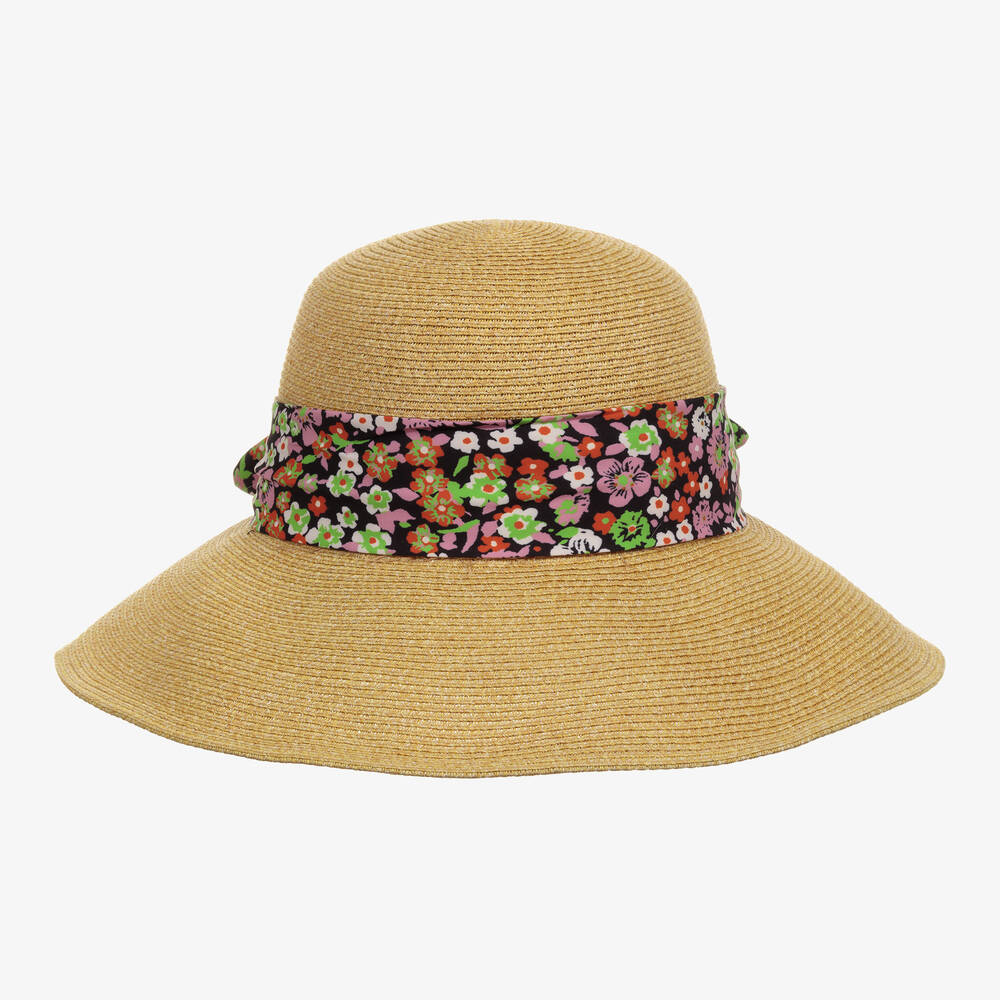 Molo - Chapeau de paille beige à fleurs fille | Childrensalon